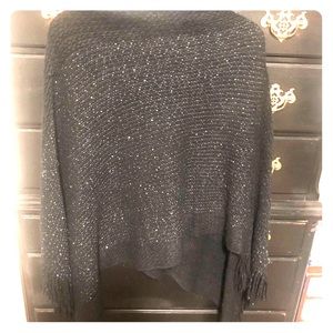 Black and silver sparkles poncho with tassels